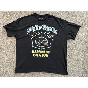 White Castle Graphic Tee Neon Happiness on a Bun Black T-Shirt Size 2XL